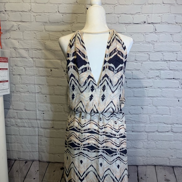 Parker Aztec Silk Maxi Dress with Tie Neck - M - Picture 6 of 10